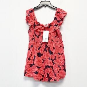 Isabel‎ Maternity Ruffled Neckline Smocked Floral Black Pink Tank Top Size XS